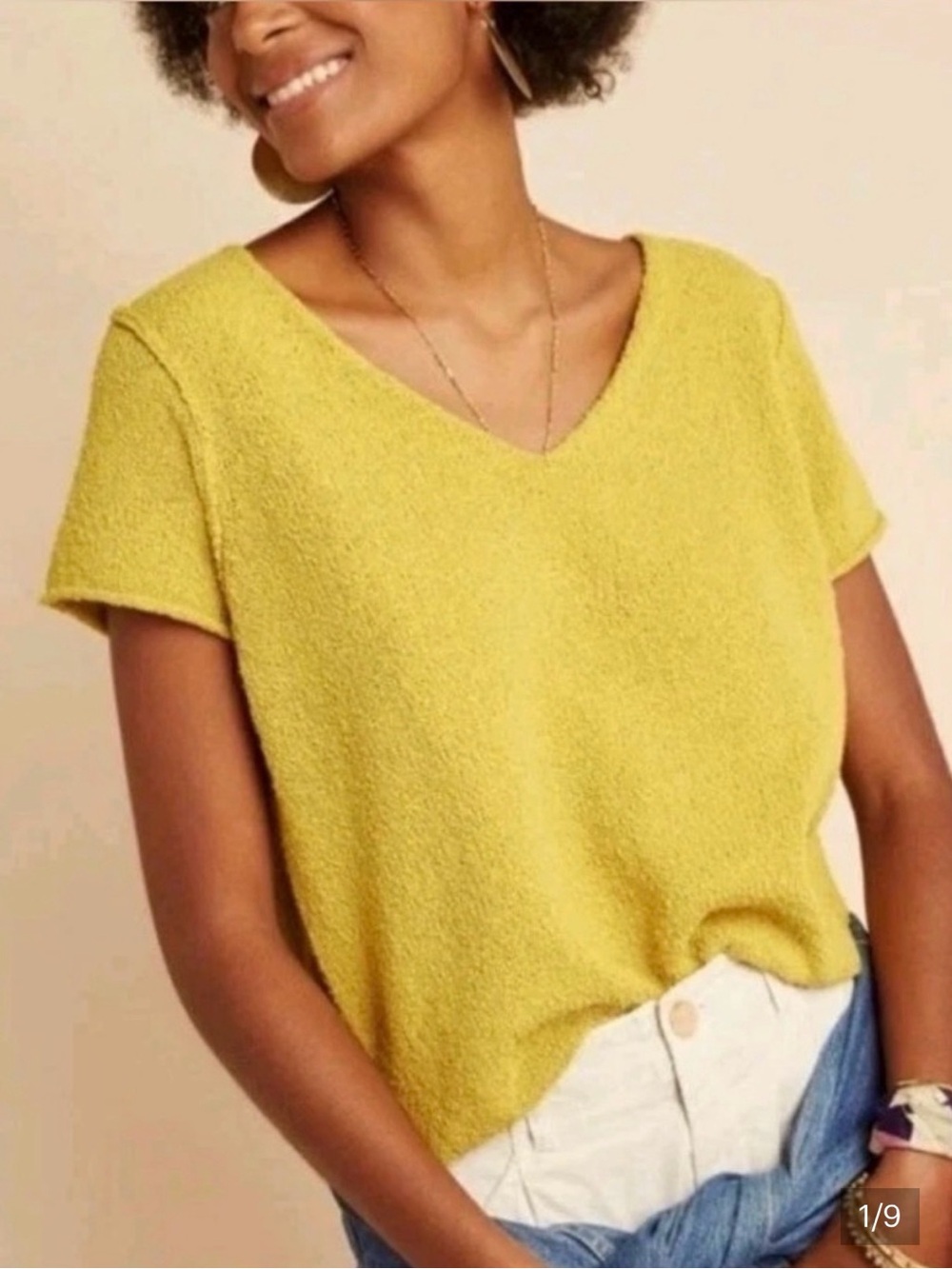 Anthropologie Textured V-Neck Knit Top in Mustard- size XS